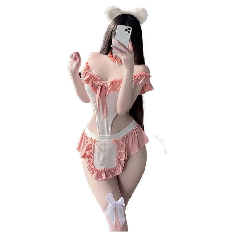 cxbyjyg Sexy lingerie sexy cute maid outfit hot two dimensional role play uniform set Pink