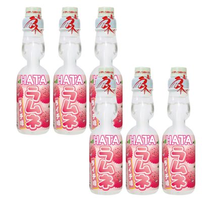 Hatakosen Ramune Soda Japanese Fruity Flavoured Soda Carbonated Bottled Drinks 200ml (Pack of 6, Lychee)