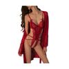 cxbyjyg Sexy underwear sexy strap lace seductive jumpsuit open pajamas suit Red view 1