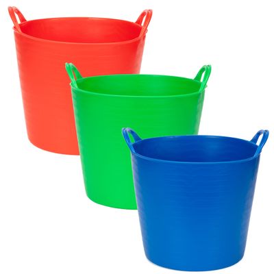 Amtech - 3 Pack Flexi Tub for Carrying Water, Soil, Bricks, Animal Feed and More, Super Strong Reinforced Handles, Durable and Long Lasting, Heavy Duty, Cold Resistant (Red, Green & Blue) (26L)