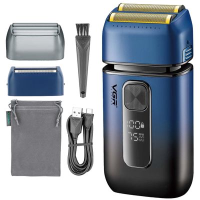 VGR Electric Foil Shaver Men - 7500 RPM - Pop-Up Trimmer - USB-C Rechargeable 120 Min Battery - Mens Cordless Razor Shaving Machine Face Hair Beard Neck Bald Head Skin Fade Clean Close Shave