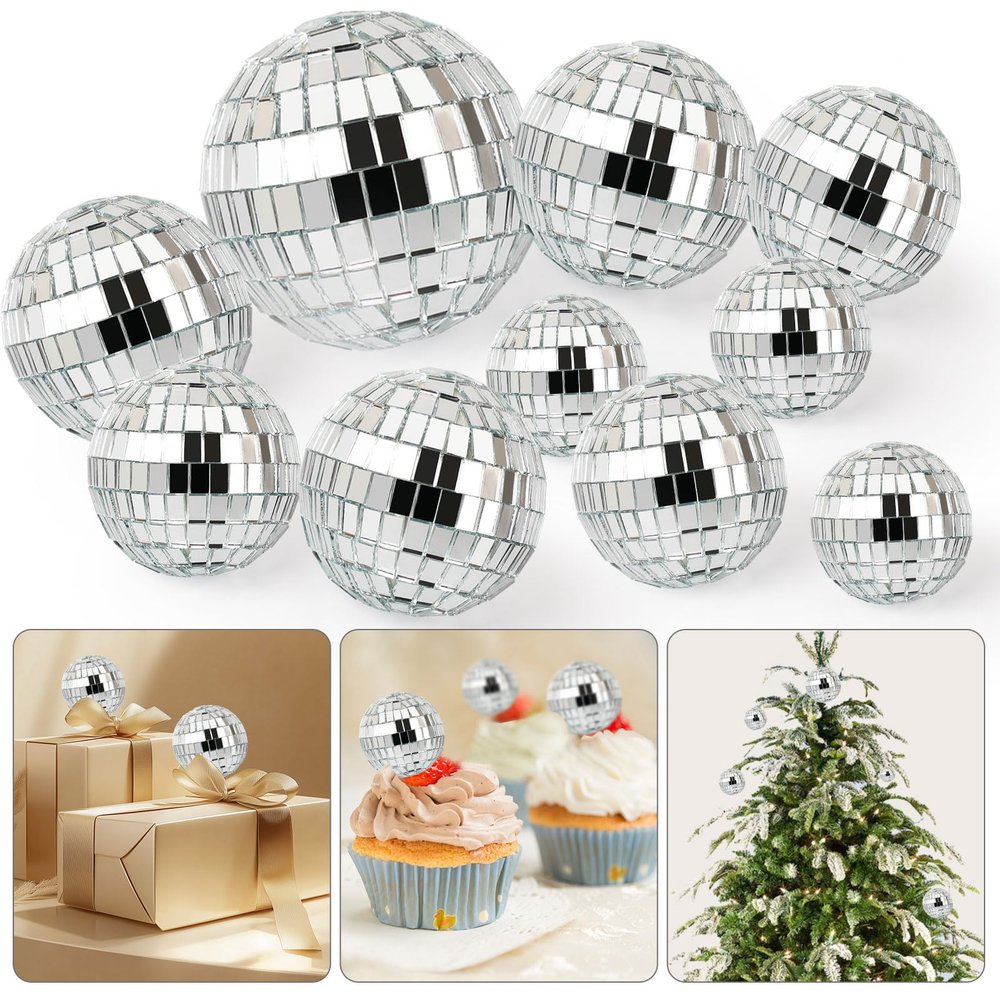 10PCS Disco Ball Cake Topper, 1970s Disco Ball Cake Picks Dance Party Supplies,Small Disco Balls Cake Decorations for Disco 70s Theme Party