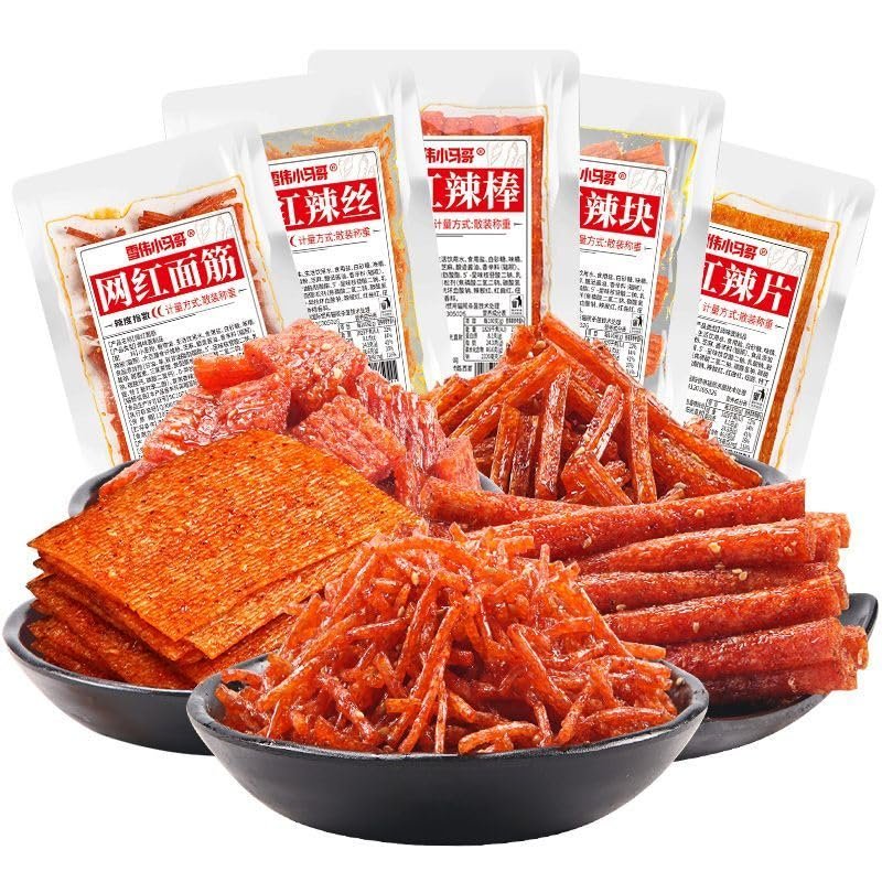 6 flavors mixed spicy spicy latiao,spicy big gluten, instant spicy slices spicy shreds, snack food,delicious Chinese snacks gifts, spicy sweet spicy,handmade spicy mala latiao (Mixed taste,20packs)
