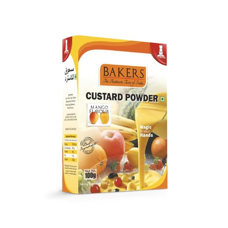 Bakers Mango Flavoured Custard Powder, Tropical & Refreshing Contains No Eggs Easy to Make - 100g (Pack Of 3)