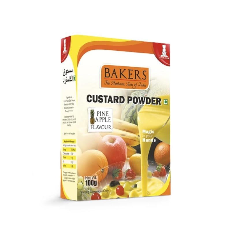 Bakers Pineapple Flavoured Custard Powder, Thick and Pulpy Contains No Eggs Easy to Make - 100g (Pack Of 1)