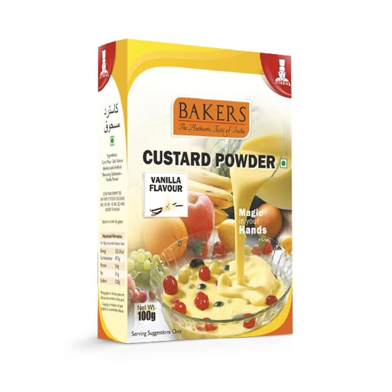Bakers Vanilla Flavoured Custard Powder, Smooth & Velvety Contains No Eggs Easy to Make - 100g (Pack Of 3)