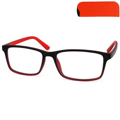 Mini Brille - Flex Reading Glasses with Rectangle Lens, Case included, Lightweight Plastic Frame Black with Red Accent, Specs Men and Women +1.50 Magnification