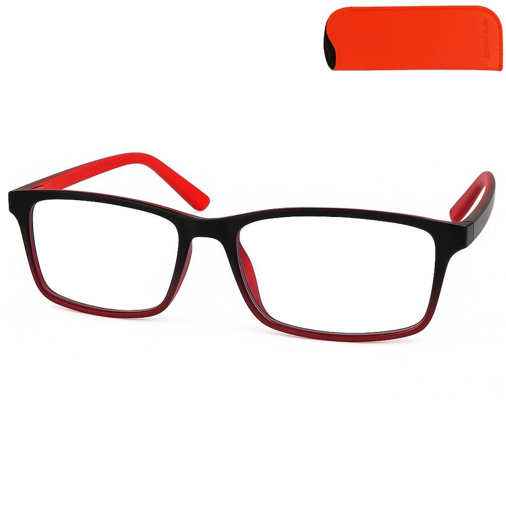 Mini Brille - Flex Reading Glasses with Rectangle Lens, Case included, Lightweight Plastic Frame Black with Red Accent, Specs Men and Women +1.50 Magnification
