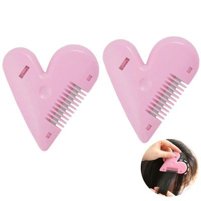 2Pcs Heart Double-Sided Hair Comb Heart-Shaped Bangs Trimmer Manual Hair Cutting Knife Hair Split End Trimmer Girls Hair Cut Accessories Grooming Thinning Hair Cutter Tool for Kids Women
