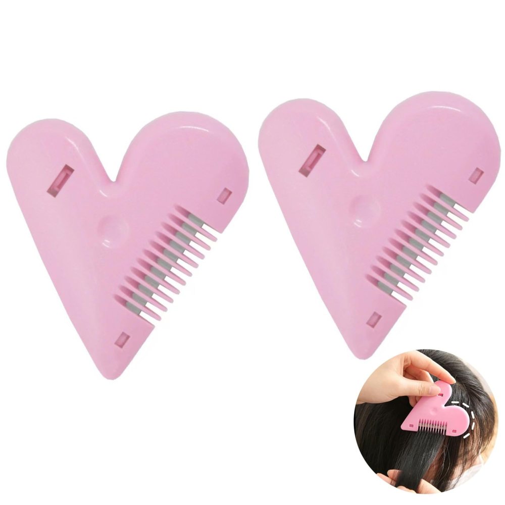 2Pcs Heart Double-Sided Hair Comb Heart-Shaped Bangs Trimmer Manual Hair Cutting Knife Hair Split End Trimmer Girls Hair Cut Accessories Grooming Thinning Hair Cutter Tool for Kids Women