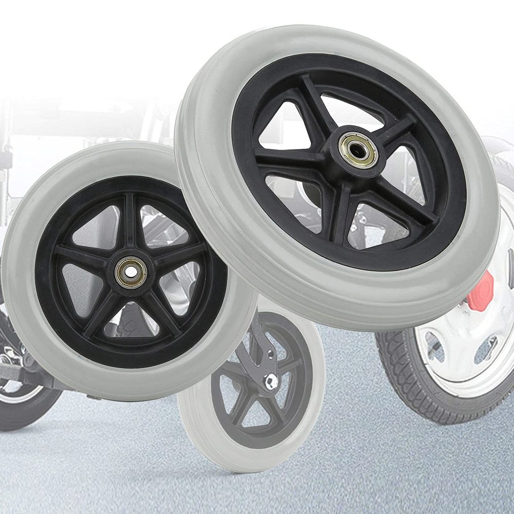 2 Pcs Front Wheel Tires For Wheelchair, Wheelchair Front Caster, 6" 7" 8" Wheelchair Wheels, 5/16" (8 Mm) Bearing, Solid Front Caster, Replacement Wheels For Walkers Rollators And Wheelchairs