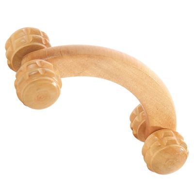 Gogogmee Lightweight Wooden Massage Roller for Muscle Relief and Comfort, Handheld Back Massager Suitable for Home and Yoga Use, Khaki Colour with Comfortable Design