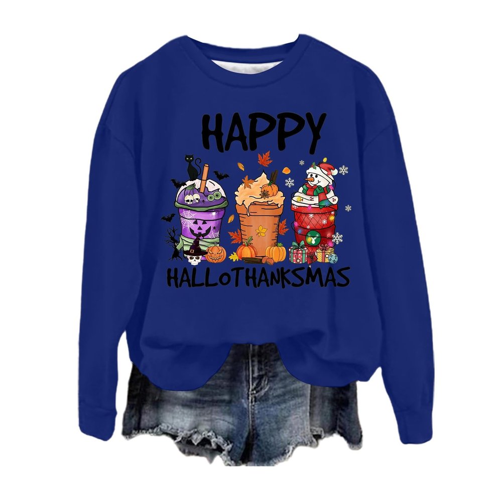 WILLBEST women's tee loose ghost tee autumn clothes 2024 tops skull horror skull skeletons crewneck tunics pumpkins halloween costumes for men women's halloween cardigan