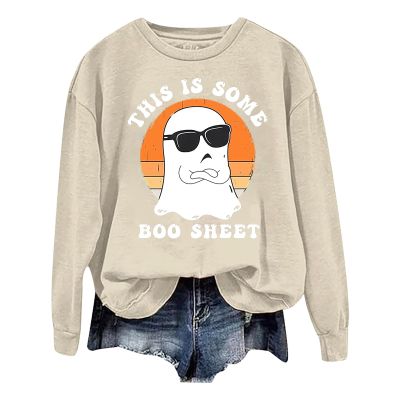 WILLBEST women crew neck tunic tunics holiday autumn halloween ghost pumpkin letter fashion black cute pullovers skull halloween costumes