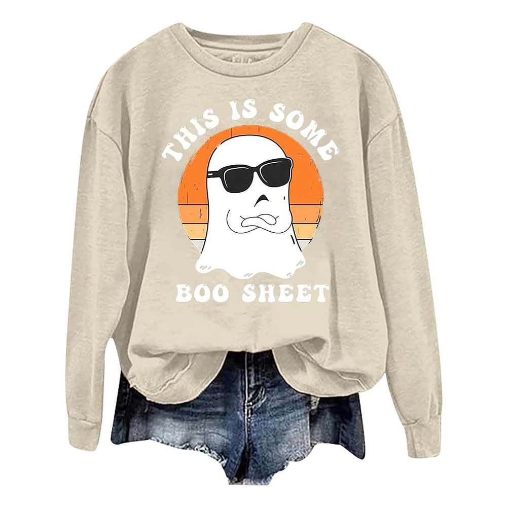 WILLBEST women crew neck tunic tunics holiday autumn halloween ghost pumpkin letter fashion black cute pullovers skull halloween costumes