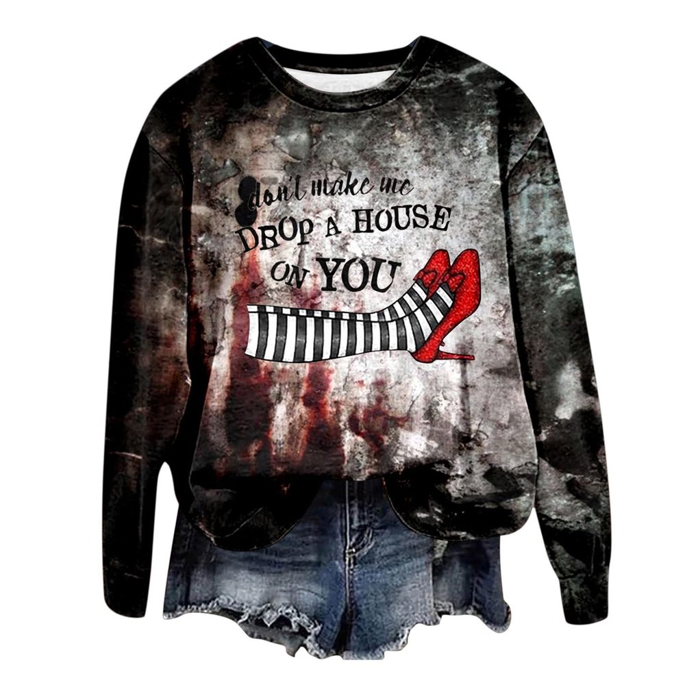 womens blouse crew neck tees party blouses tee tops tunics lightweight 2024 skeletons pullovers witch womens halloween costumes halloween costumes for women