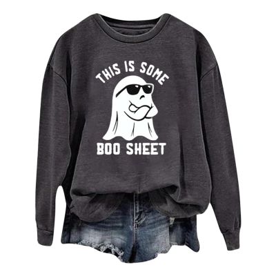 WILLBEST halloween sweatshirts for women pullover tops ghost pumpkin tunic tops halloween top vintage print ghost tshirts autumn clothes 2024 party oversized tunic letter couples