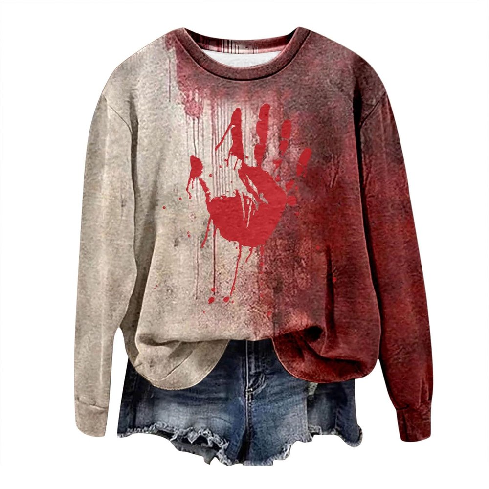 WILLBEST oversized halloween sweatshirt women long sleeve sweatshirt hoodies tops tees long sleeve tees shirts leopard pumpkin printed ghost pumpkin letter print halloween