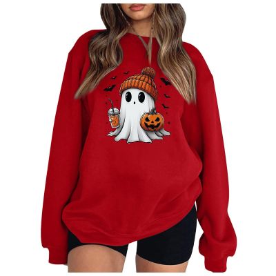 WILLBEST oversized halloween sweatshirt women crew neck tees crewneck tunic shirts cute black crew neck tshirt pumpkin letter tops autumn halloween costumes for women costume