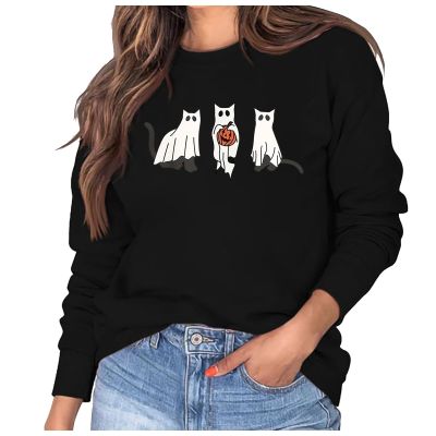 WILLBEST halloween t shirts for women oversized party tshirt pullover tops autumn clothes 2024 holiday skeleton party ghost pumpkin skeleton crew neck casual halloween sweaters for women