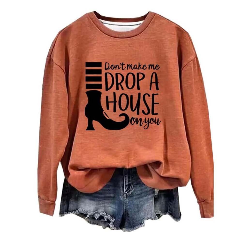 WILLBEST oversized halloween sweatshirt women funny autumn halloween top loose black tee witch funny graphic letter print plaid leopard pullover pullover tops couples costumes