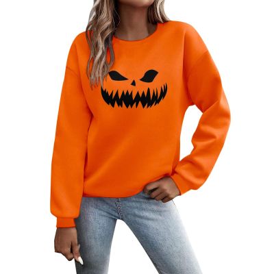 WILLBEST womens autumn vintage holiday pumpkin print shirts pumpkin print cute novelty pullover tops shirts ghost tshirt halloween costumes for women autumn women's halloween cardigan