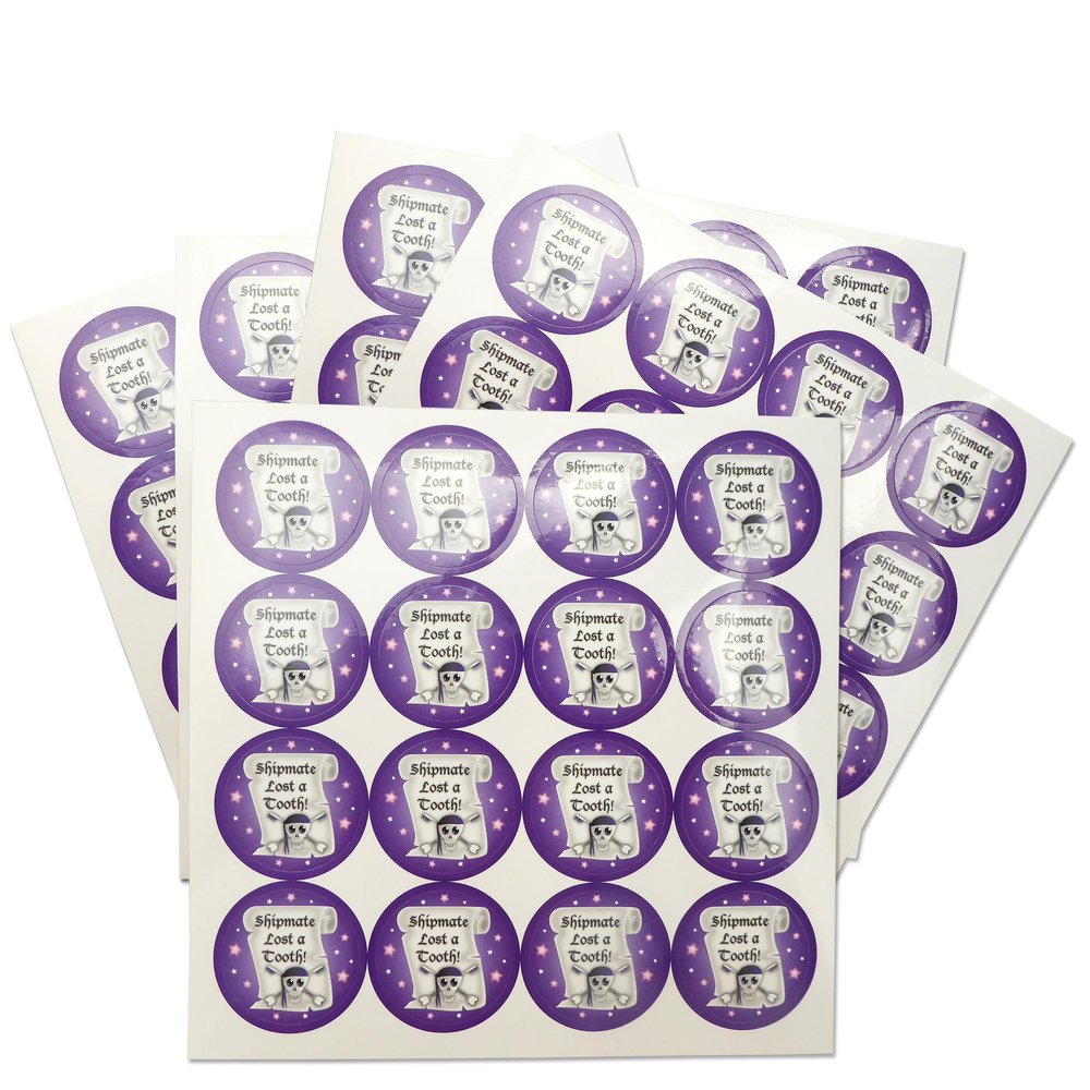 Children's Tooth Fairy Pirate Stickers (Set of 80) Reward for Girls or Boys who Lost a Tooth (Purple Pirate)