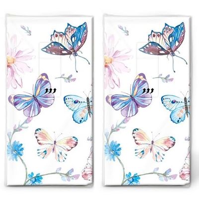 20 Individual Handkerchiefs Animal Butterflies in Blue. 2 Packs of 10 Individual Paper Handkerchiefs Printed Gift
