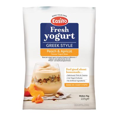 Easiyo Greek Style Peach & Apricot Flavoured Yogurt Mix Sachet 225g For Use With EasiYo Yogurt Makers