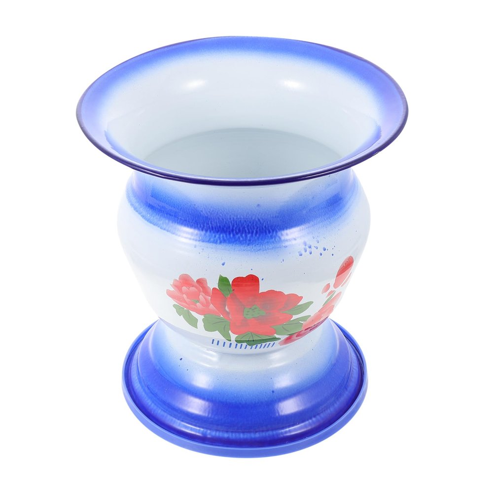 PLAFOPE Vintage Enamel Night Urine Pot with Anti-Slip Base, Thick Retro Bedside Chamber Pot for Home Use, Blue High-Leg Urinal Pail Suitable for Elderly and Travel Random Style