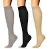 KEYRI 3 Pairs Flight Compression Socks, Toeless Support Socks Open Toe Compression Stockings Calf Pressure Socks Flight Socks for Women Men Nurse Flying Travel Work Running (Black, Beige, Gray, L-XL) view 1