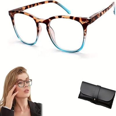 Aicoyiu Women's Sexy Leopard Print Reading Glasses, Antiblue Light Reading Glasses (Blue, 4)