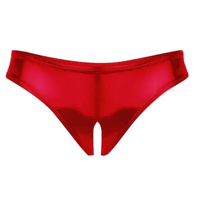 KRLZKID Women Sexy Shiny Thong Adults Cosplay Costume Faux Leather Lingerie,Red-M