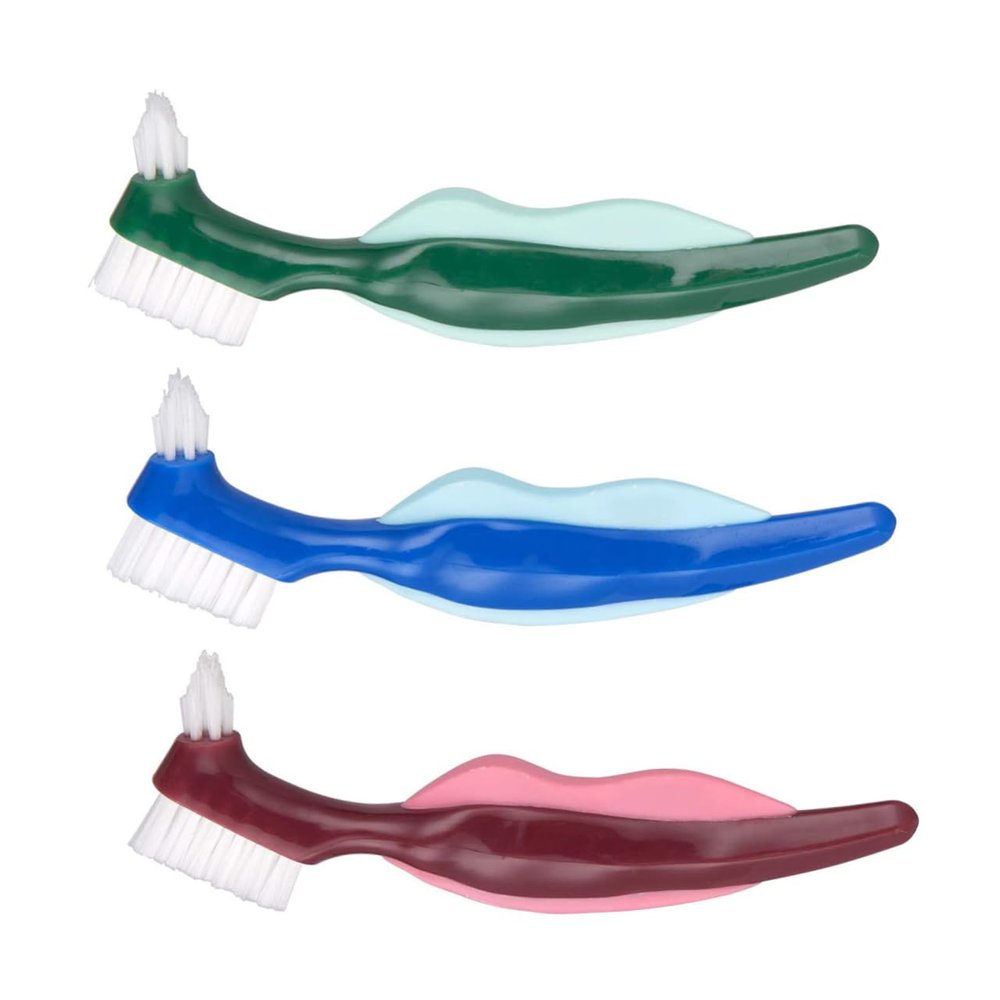 Healvian Brush Double-Headed with Hard Bristles 3pcs Set for False Teeth Cleaning and Comfortable Use by Older Adults