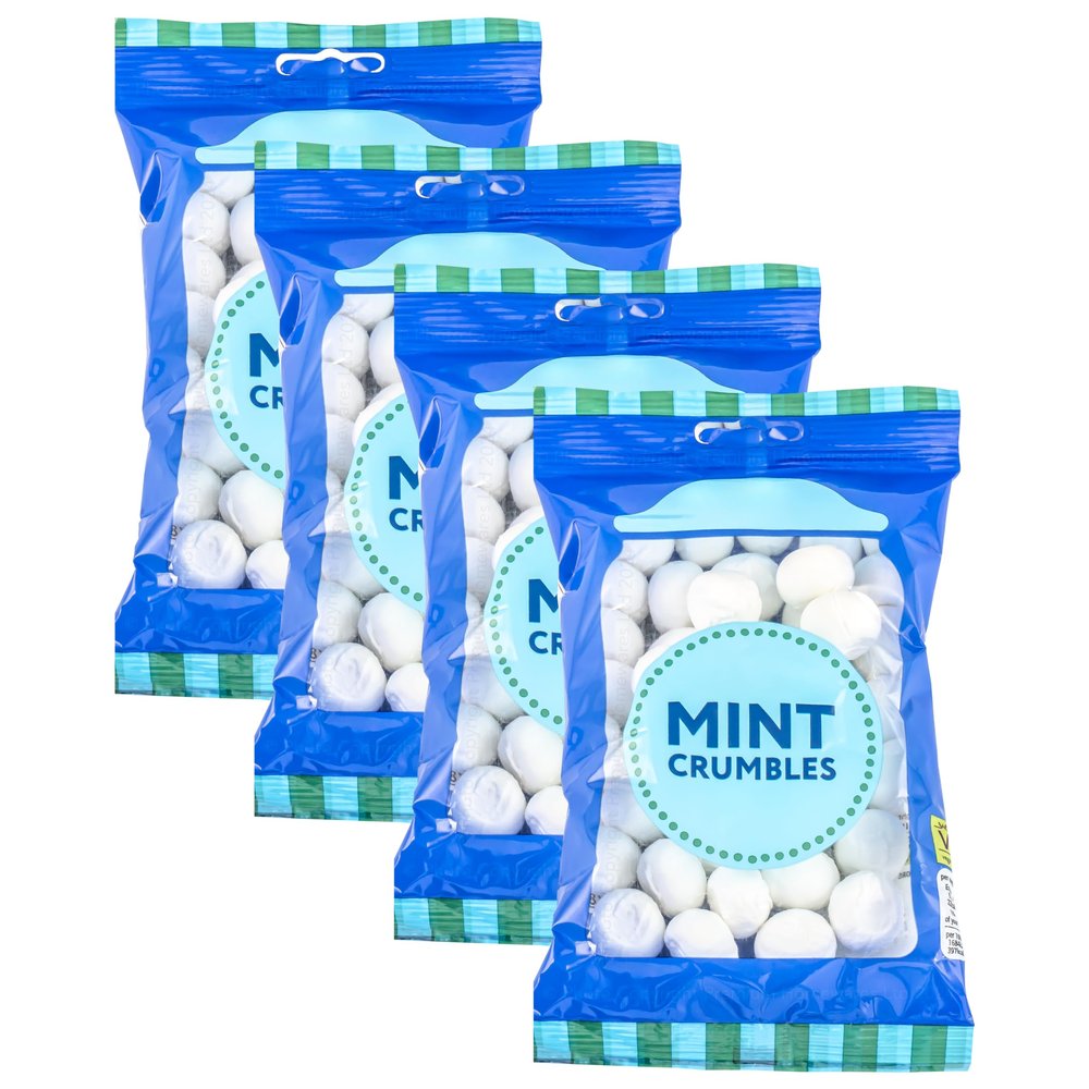 Traditional Mint Crumbles, Soft & Crumbly Peppermint Sweets, Vegetarian - 4 x 178g Bags