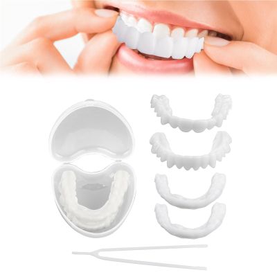 Brigtviee 2 Pair Dentures False Teeth, Instant Veneers Dentures Fake Teeth,Temporary Adjustable Snap on Dentures Clip,Cosmetic Teeth Covering Teeth, Upper and Lower False Teeth for Men and Women