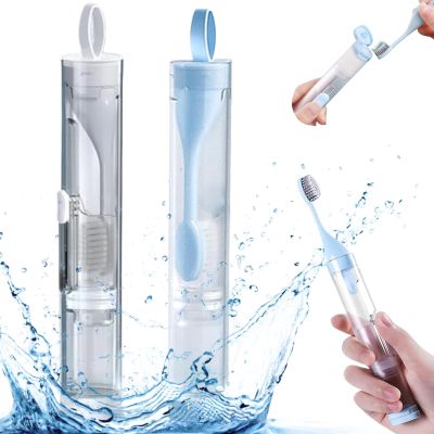 2PCS Travel Toothbrush Set 3 in 1 Toothbrush Kit with Refillable Toothpaste Tube and Travel Case Foldable Toothbrush for Travel Camping School Business Trip