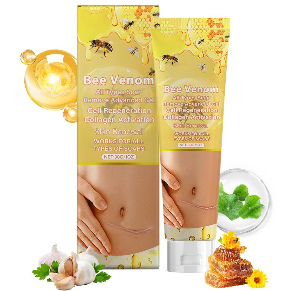 Bee Venom Scar Removal Gel, Scar Cream with Bee Venom, Stretch Mark Cream for Scar Repair, Natural Bee Venom Silicone Scar Gel, Scar Fade Gel for Smooth Skin & Long-Lasting Moisturizing Benefits
