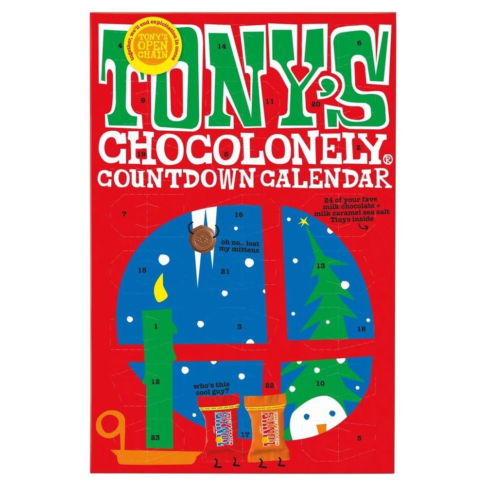 Tony's Chocolonely Smaller Advent Calendar - Christmas Countdown, 24 Milk Chocolate & Milk Caramel Sea Salt Tiny Tony's, Vegetarian, Belgian Fairtrade Chocolate, 216g