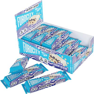 Furocity Protein Bars, Blueberry Cheesecake Flavour, High Protein, 20g Protein per Serving, Low Calorie, Low in Sugar, Ideal Pre and Post-Workout Snack, 15 x 60g Bars