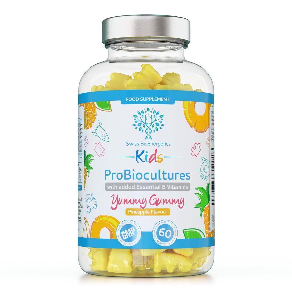 Kids Probiotics/ProBiocultures Gummies - 60 Children's probiotics Multi-Strain Gummies - Natural Pineapple Flavour with Added B & C Vitamins for Immune Support - 2 Month Supply UK Made
