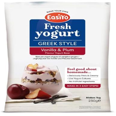 Easiyo Greek Style Vanilla & Plum Flavoured Yogurt Mix Sachet 230g For Use With EasiYo Yogurt Makers