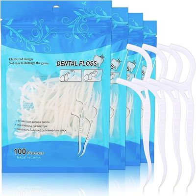 200 Pcs Disposable Dental Floss Picks, 2-in-1 Toothpicks with Floss, Triple Clean for Teeth Cleaning