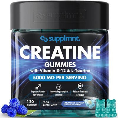 Supplmnt. Creatine Gummies 5000mg 120ct Max Strength Muscle Growth Recovery Supplements for Men & Women Creatine Monohydrate, B12 & L-Taurine Chewable Gummies, 1 Month Supply (Blue Raspberry)
