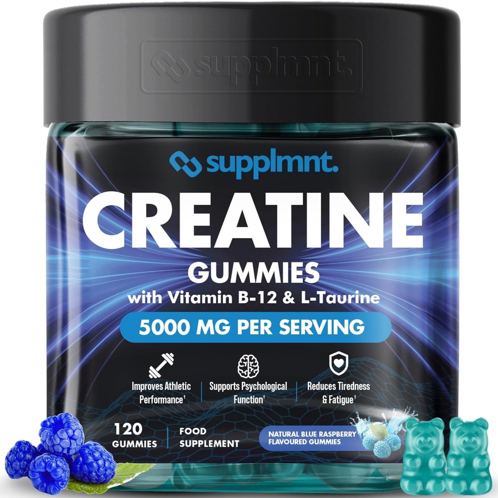Supplmnt. Creatine Gummies 5000mg 120ct Max Strength Muscle Growth Recovery Supplements for Men & Women Creatine Monohydrate, B12 & L-Taurine Chewable Gummies, 1 Month Supply (Blue Raspberry)