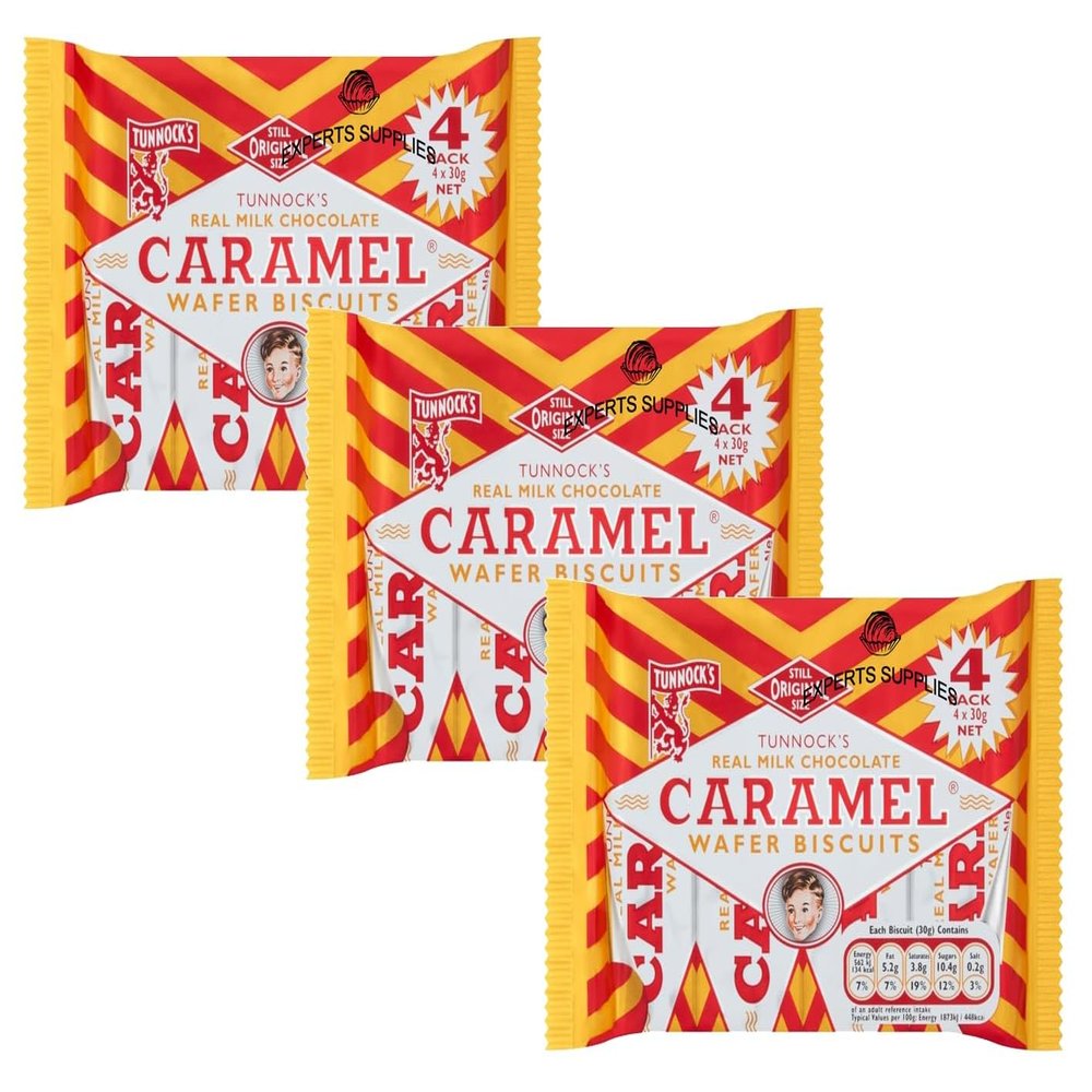 Caramel Wafer Bundle Consisting Tunnock's Caramel Scottish Heritage Wafers Biscuits 4x30g Pack of 3 by Experts Supplies