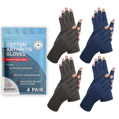Dr. Arthritis Essentials Open-Fingertip Arthritis Gloves, Compression Gloves for Carpal Tunnel & Raynaud's, Hand Brace (GreyNavy, Medium)