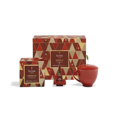 Tea Forte Gift Set with Coffee Mug, Tea Tray and 10 Handmade Pyramid Tea Infusers (Warming Joy Chest)