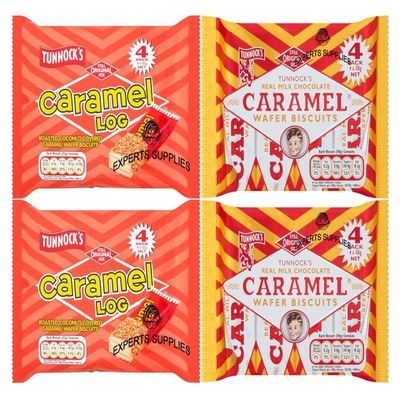 Caramel Wafer Bundle With Tunnocks Caramel Log Wafer Biscuits 4x32g & Milk Chocolate Caramel Wafer Biscuits 4x30g Pack Of 4 By Experts Supplies