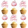 Ephlyn 24Pcs Oh Baby Pumpkin Cupcake Toppers Girl Baby Shower Decorations Pumpkin Birthday Decorations Cupcake Picks Pumpkin Gender Reveal Cupcake Toppers Pink view 1